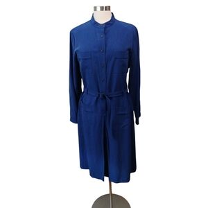 Anne Klein | Blue Long Sleeve Shirtdress with Mandarin Collar Size 16